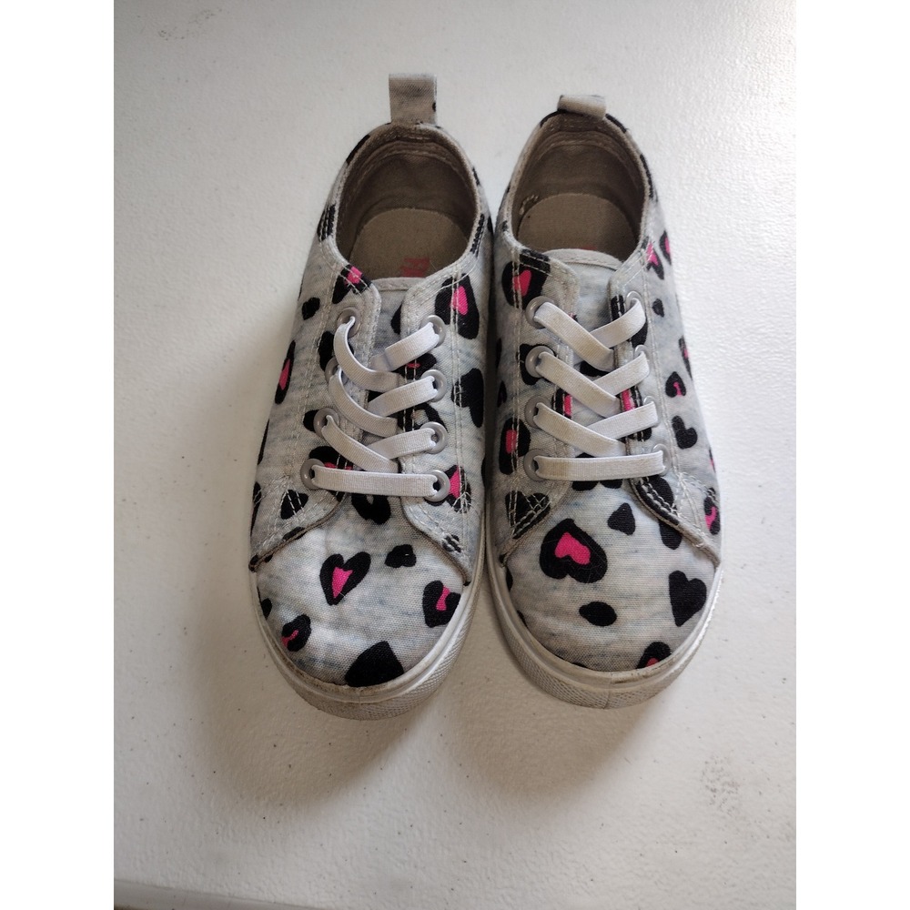 FabKids Girls Grey Pink Heart Leopard Print Canvas Sneakers Shoes Size‎ 12 - Picture 2 of 6